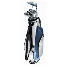 LADIES LEFT HAND TALL TEC+ BLUE & SILVER GOLF CLUB SET WITH LADIES CART BAG, FREE PUTTER & HEAD COVERS